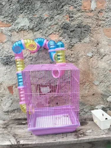 Gaiola Hamster 3 Andares com Tubos, Bebedouro e Comedouro