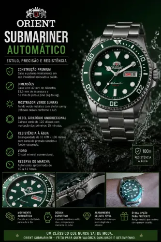 Relógio ORIENT SUBMARINER AUTOMÁTICO MASCULINO 