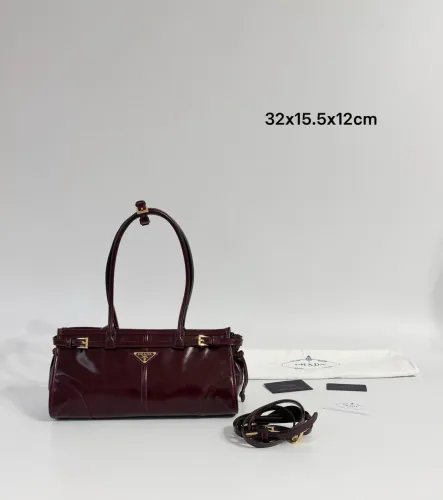 Bolsa couro Legítimo bordo vinho modelo bonnie italiana da Prada 