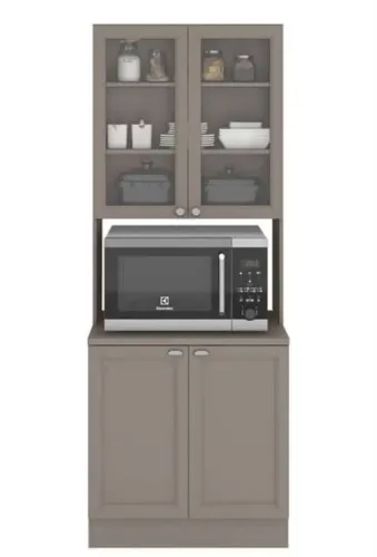 Armário Cozinha Unna com Nicho para Micro-ondas 4 PT cinza