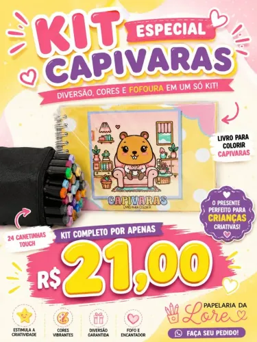 Bobbie Goods capivara com 24 canetas.