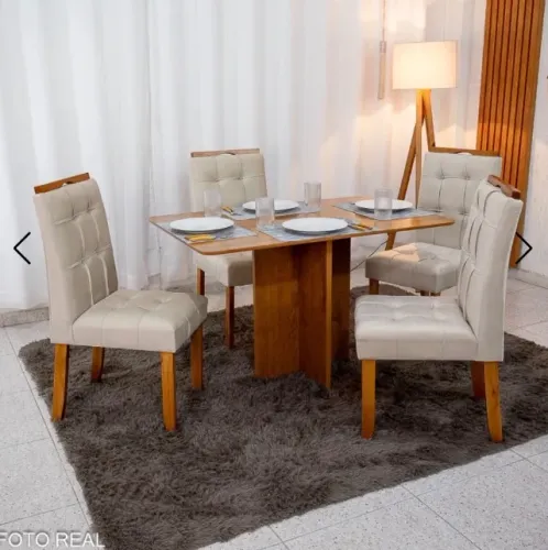 Conjunto de Jantar Valle Cinamomo com 4 Cadeiras em Veludo Avelã
