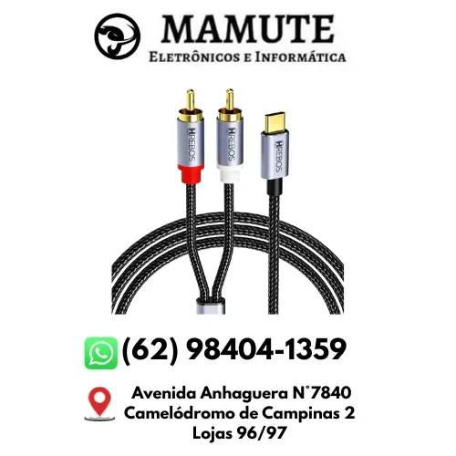 Cabo Áudio Adaptador Tipo-C para RCA Reforçado 1 Metro Modelo CB-807