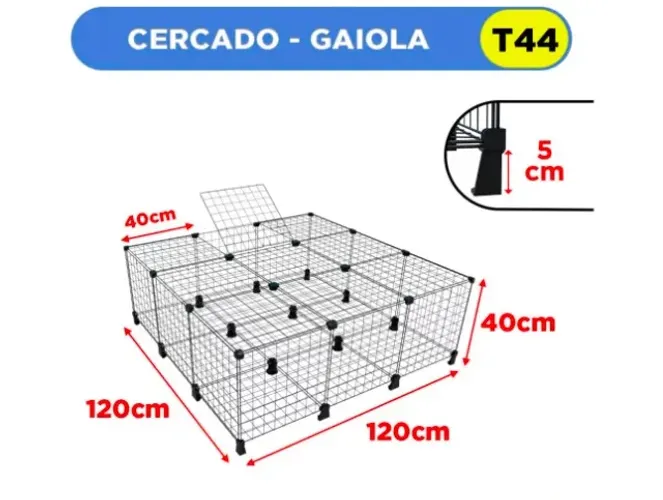 Cercado Gaiola para Porquinho da Índia Coelho 120x120cm com Teto e Forração em Polionda