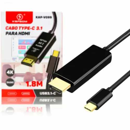 Cabo Adaptador USB C para HDMI 4K 1.8 Metros Kapbom