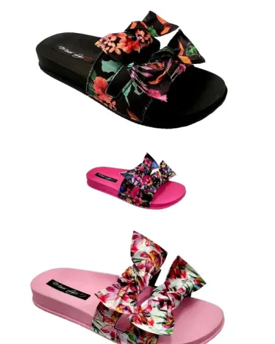 Chinelo sandália floral feminina com laço conforto para dia a dia