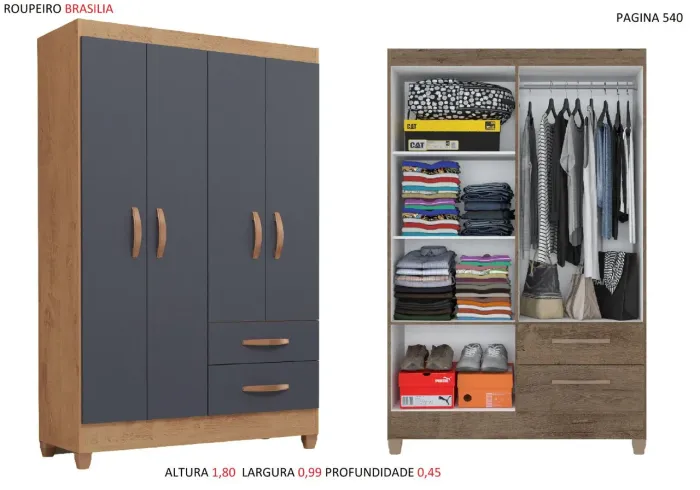 Guarda-Roupa 4 Portas com 2 Gavetas