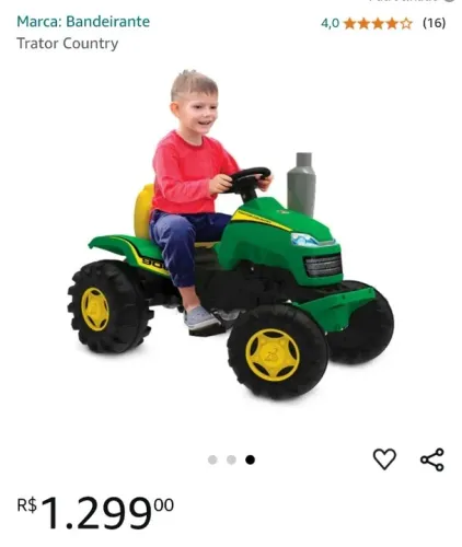 Trator bandeirante verde com pedal