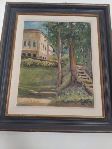 Quadro de pintura a óleo -parque Lage rj