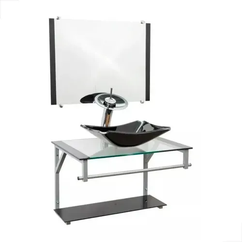 Gabinete Para Banheiro Roma Cuba + Espelho 40X40 - Preto