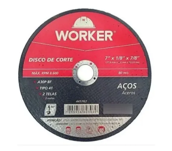 Disco corte ferro 7 polegadas worker kit com 15 peças 