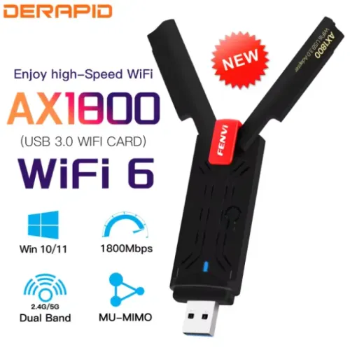 Adaptador de Rede Wifi Fenvi AX1800 USB 3.0 Dual Band 2.4G/5Ghz Dongle Sem Fio Para PC Not