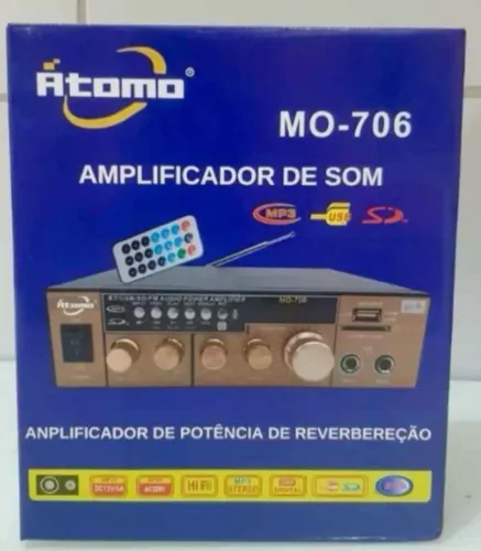 Amplificador De Som Potente Função Gravador Usb Bluetooth Receiver Rádio FM Átomo 