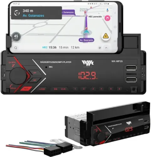 Som Automotivo Suporte De Celular Bluetooth USB SD FM - R$ 139,99