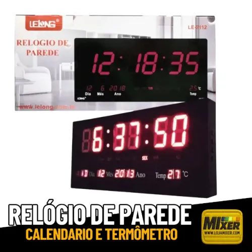 Relógio Parede Digital Termômetro Calendário Lelong LE-2111 _ EL111