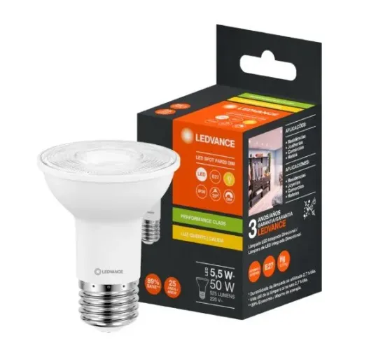 Lâmpada LED PAR20 DIMERIZÁVEL 5,5W 2.700k E27 Ledvance (luz amarela) - 1 unidade