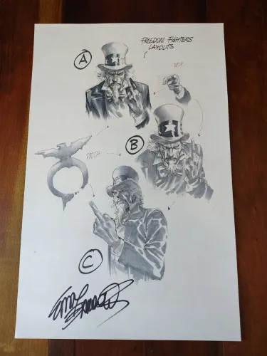 Arte original Eddy Barrows layout da capa de Freedom Fighters # 1 (Tamanho A3)
