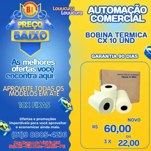 Bobina Termica 80x30 Cupom Fiscal Impressora 10 Rolos Bobina