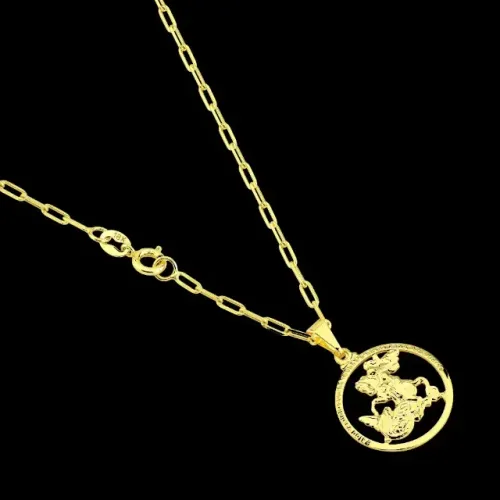Corrente Cordão Cartier 2.2mm Masculino + Pingente São Jorge Banhados a Ouro 18k