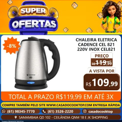 CHALEIRA ELETRICA CADENCE CEL821 220V INOX CEL821