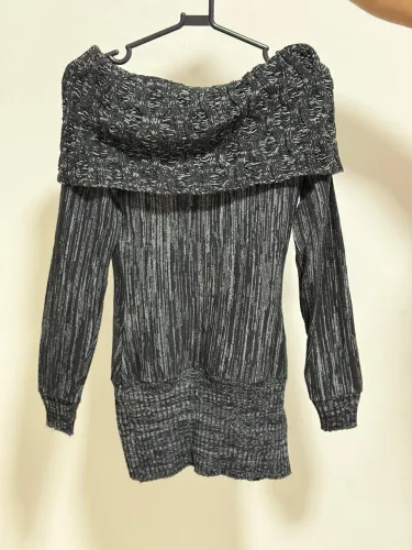 Blusa longa tipo vestido tricô 