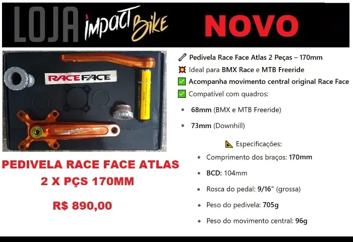 PEDIVELA 2 PÇS RACE FACE ATLAS BMX 68/73 x 170MM LARANJA