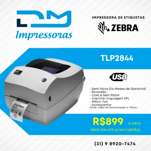Impressora Térmica de Etiqueta Zebra TLP2844 (06 Meses Garantia)