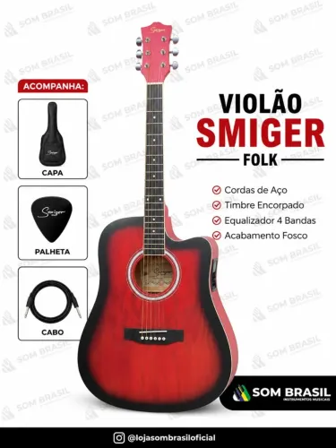 VIOLÃO SMIGE FOLK EQ + CAPA+PALHETAS+CABO