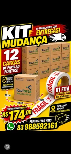 Caixas de papelão Kit Mudança 12 caixas grandes +01 fita 300 metros em João Pessoa