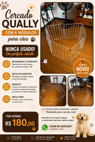 CERCADO QUALLY DE CACHORRO 6 MÓDULOS NOVO