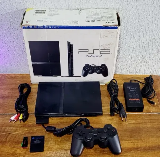 Ps2 Slim Completo na Caixa com Todos Acessorios Leitor Off Jogos Via USB Pen Drive