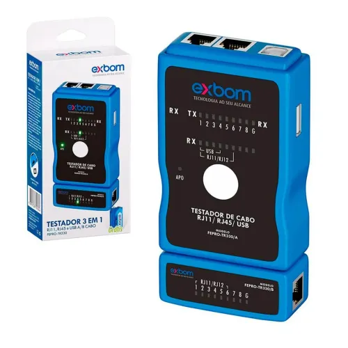 Testador de Cabos 3 em 1 RJ45 RJ11 USB Rede Profissional LED<br>