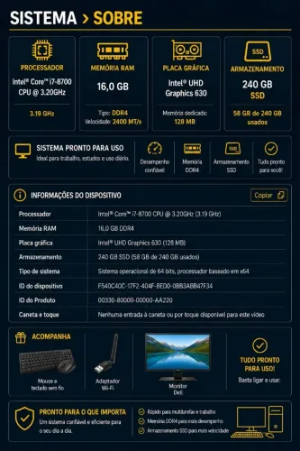 PC Completo i7 8700 + 16GB DDR4 + SSD 240GB + Periféricos