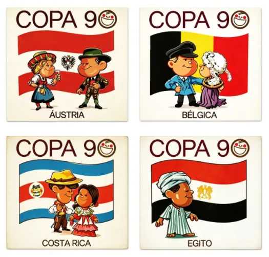 Kit com 24 Figurinhas Adesivas Copa 90 - Versão Envelhecidas (não Oficiais)