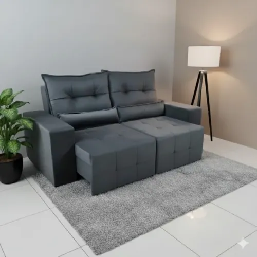 Sofá retratil e reclinavel cinza grafit veludo 2m de largura