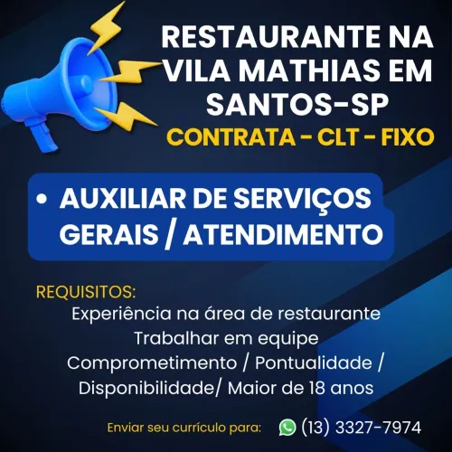 Auxiliar de Serviços Gerais/ Atendimento com experiência em restaurante.