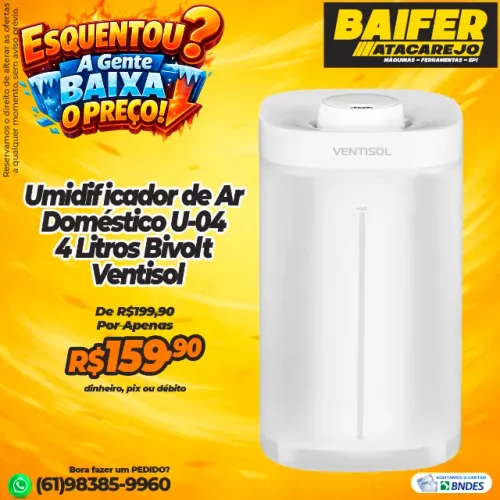 Umidificador de Ar Doméstico U-04 4 Litros Bivolt Ventisol