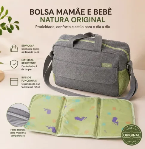 (LACRADA) Bolsa Maternidade Natura Mamãe e Bebê com Trocador Original