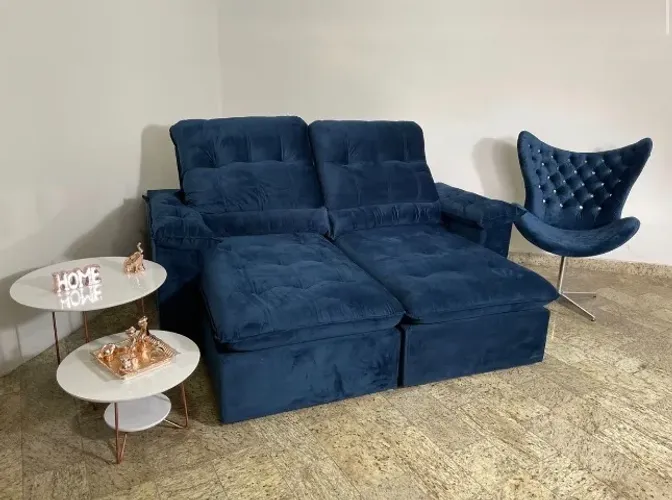 Sofá Retrátil Reclinável Monaco 2,30 m Veludo Azul