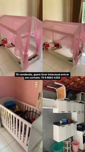 Cama infantil, berço e armário de cozinha