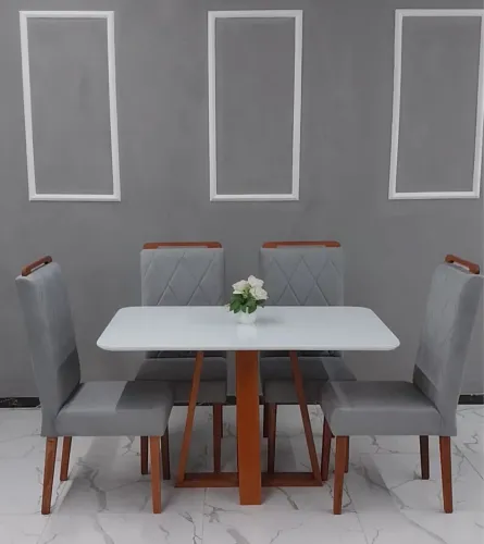 Mesa de jantar Grécia cantos boleados tampo de vidro lackeado em Promoção!