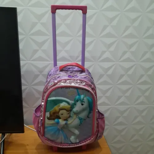 Mochila de Rodinha Infantil - Tema Floral/Rosa
