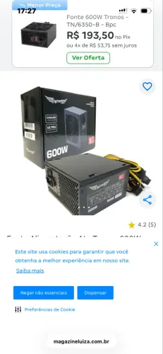 Vendo fonte 600w tronos 