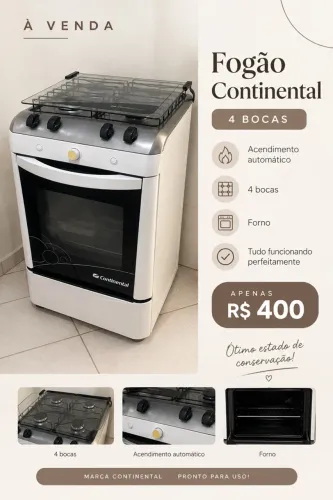 Vende-se fogão 4 bocas continental