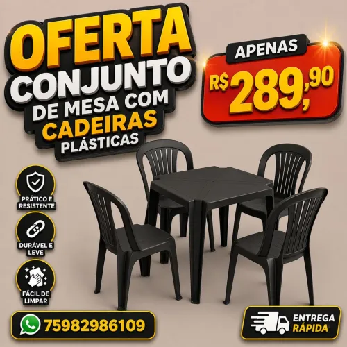 Conjunto de mesa e cadeiras plásticas bistrô preta 