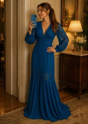 vestido longo com renda