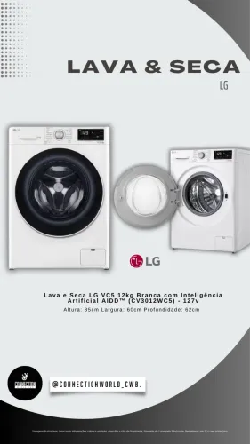Lava e Seca LG VC5 12kg Branca com Inteligência Artificial AIDD? (CV3012WC5) - 127v