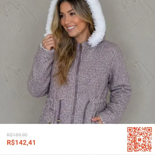 Parka Forrada Feminina Dupla Face Peluciada Com Capuz Removível