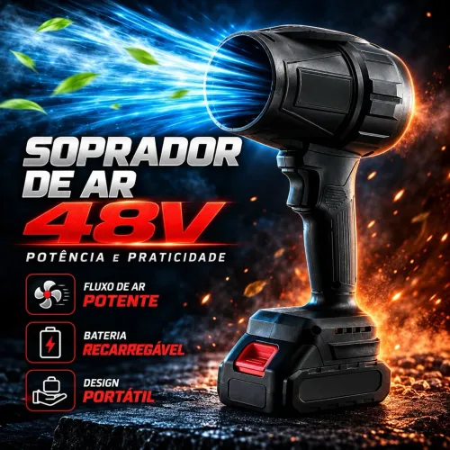 Soprador de Ar Portátil Recarregável 48V com Bateria de Lítio, Motor de Alto Desempenho