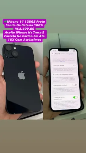 iPhone 14 128GB Preto - Saúde Da Bateria 100% (Usado)